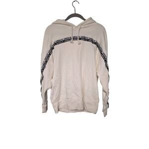 Adidas White Hoodie M Athleisure Logo Stripe School Streetwear Cozy Warm Runner